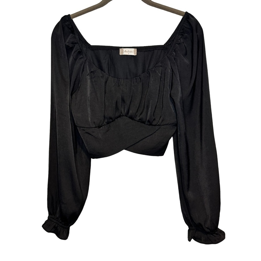 Altar’d State Black Longsleeve Silky Cropped Top Dressy Blouse size Small